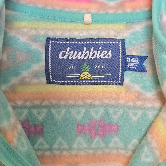 Chubbie's The Flame Commander Fleece Quarter Zip Teal & Pink Aztec Pullover - Picture 8 of 9